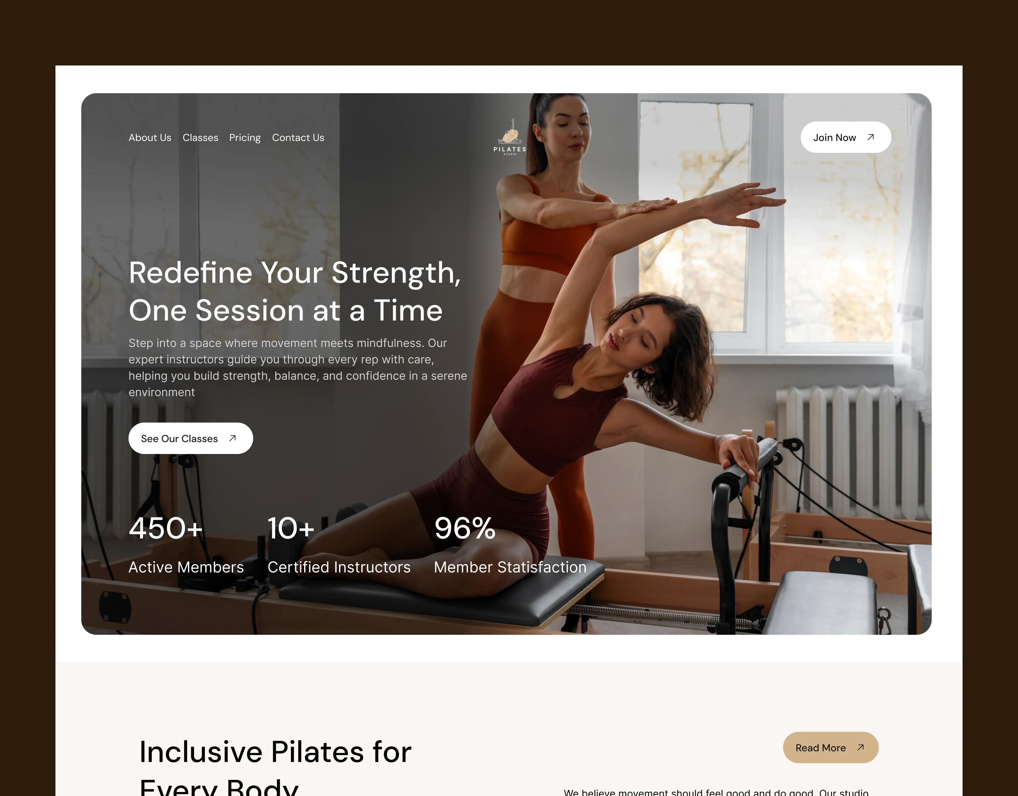 Pilates studio website design